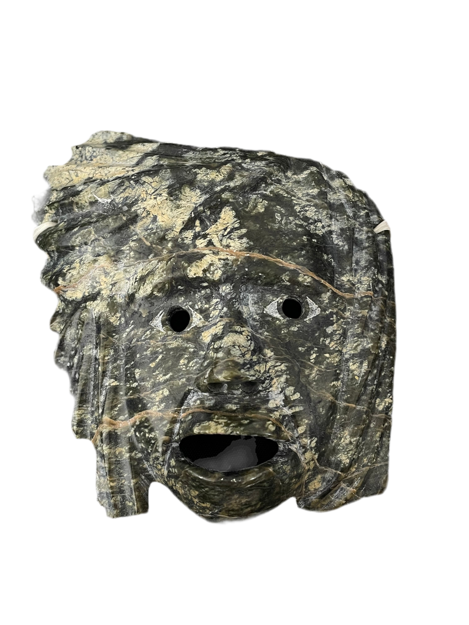 Canado Carved Jasper Mask – Dark Green Stone with Natural Veins”